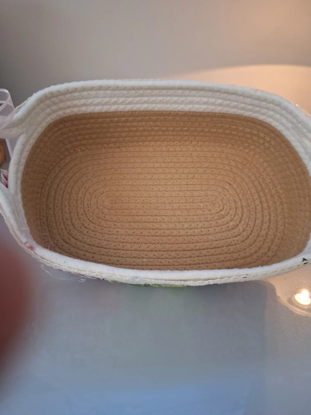 Hand Crafted Cream and Tan Oval Rope Storage Basket